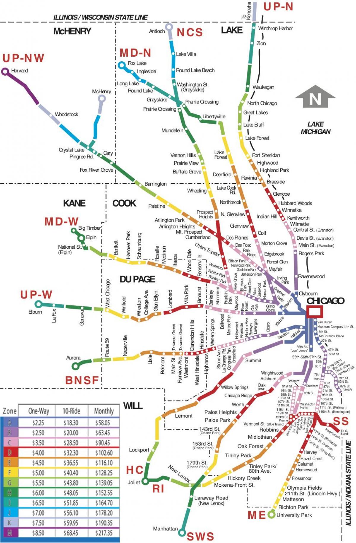 Chicago zonën e trenit hartë