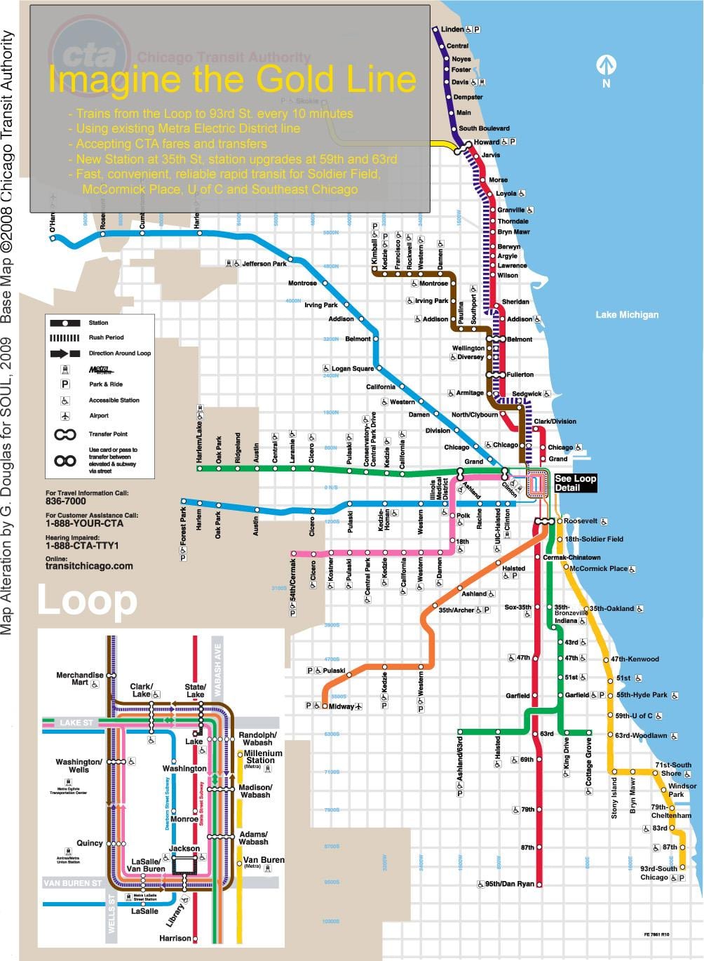 Chicago tren harta blu linjë